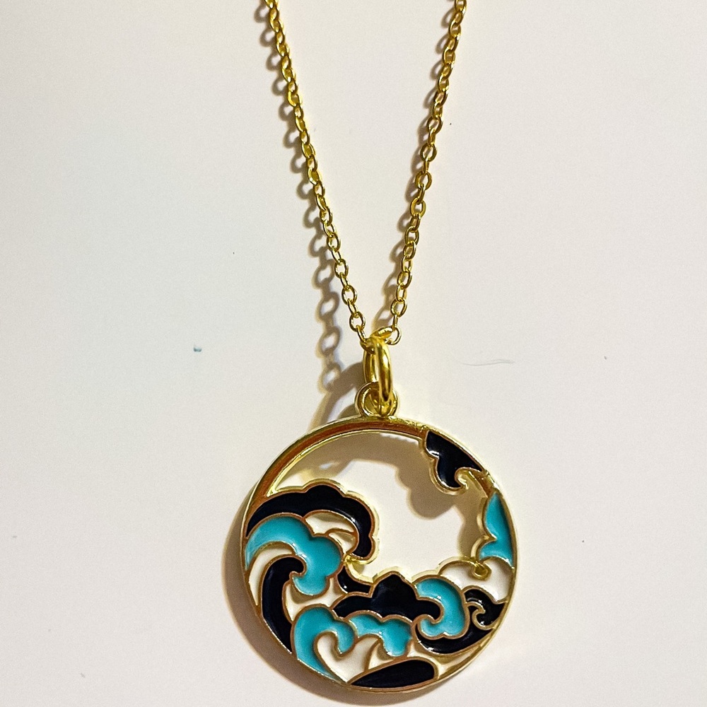 Blue Ocean Waves Pendant Necklace